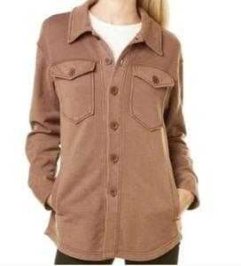 Avec Les Filles Button Down Utility Shacket Shirt Jacket Size M Brown - Picture 1 of 5