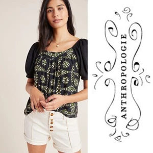 ANTHROPOLOGIE Maeve Catania Top Womens S Black Green Mixed Print $78 Blouse Boho - Picture 1 of 8