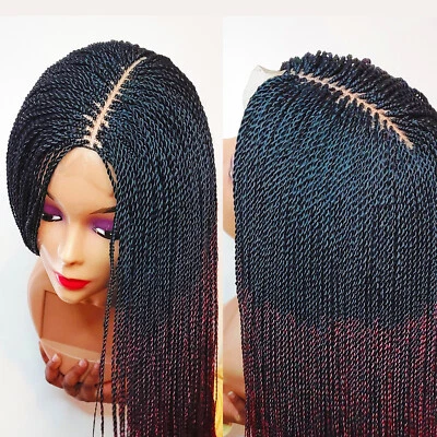 26inch Senegalese Micro Twist Braided Wig, Black Single Braids Lace Closure Wig - Image 1 of 4