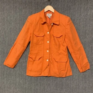Talbots Jacket Womens 4 Orange Linen Blazer Button Pockets Collar FLAWS - Picture 1 of 12