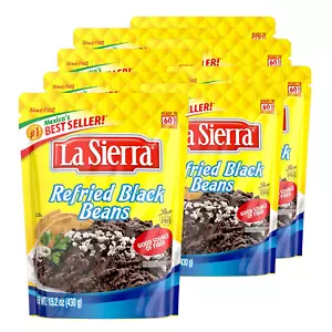 Refried Black Beans 15.2Oz Pouch Pack of 8 Vegetarian Ready-To-Eat - Picture 1 of 12