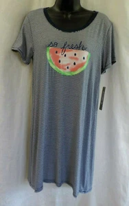 Dearfoams Sleep Shirt Size M NWT Blue Stripe Watermelon Screenprint Rayon Blend - Picture 1 of 12