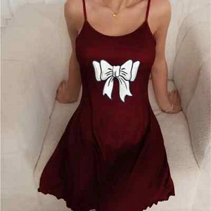 Comfortable and Cute Mini Sleep Pajama Dress Dark Red Size L - Picture 1 of 10