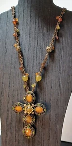 VCLM Bronze and Topaz Amber Green Rhinestone Beautiful Cross Pendant Necklace - Picture 1 of 8