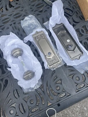 Nostalgic New York  Plate Egg & Dart Knob Privacy Door Set Antique Pewter BN40 - Image 1 of 4