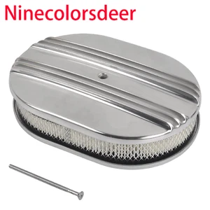 Conjunto de limpiador de aire clásico de aluminio pulido ovalado de 12" para Ford Chevy - Imagen 1 de 7