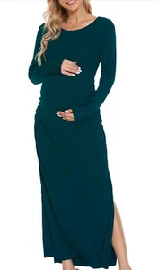 Women Maternity Maxi Dress Pregnancy Long Sleeve Ladies Teal XXL - Picture 1 of 5