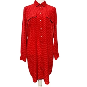 Women's GAP Zig Zag Pink Red Print Long Sleeve Shirt Tunic Dress Button Front S - Imagen 1 de 9
