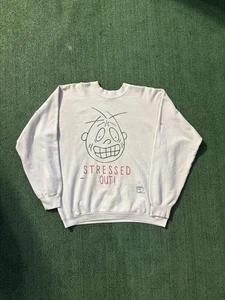 Vintage 90s Freeze Graphic Stressed Out White Distressed Crewneck Sweatshirt XL - Picture 1 of 9