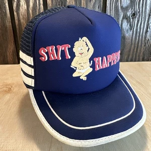 Cappello camionista vintage Sh!t Happens 3 righe tre divertente bambino mamma papà anni 80 scherzo - Foto 1 di 16