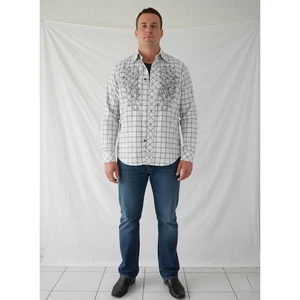 Box One Camicia Da Uomo XL Extra Large Made Italy Bianco Quadri Manica Lunga - Picture 1 of 12