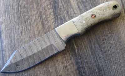 Cuchillo Skinner Forjado 8" Twist Hueso Damasco MANGO ESPIGA COMPLETA FUNDA DE CUERO Foto 1 de 4