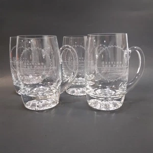 Four Clear Etched Glass Beer Stein Mugs, Iced Tea Water Glasses wHandle 16 fl oz - Picture 1 of 10