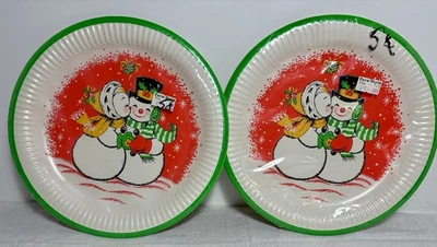 "Platos de papel vintage de Navidad de 9"" muñeco de nieve pareja - 2 paquetes sellados (6 cada uno)" Foto 1 de 3