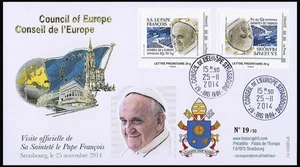 FDC tp Perso Offiziell Frankreich 2014 "BLAUER SPATENKOPF EUROPARAT PAPST FRANZISKUS" - Bild 1 von 1