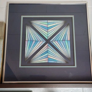 Original Framed Prisma Mixed Media Art 16x16 Geometric Geometry Shape - Picture 1 of 18