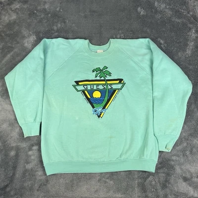 Vintage Guess Sports Club Sweatshirt Beach Mens Large Active Green George - Image 1 of 4