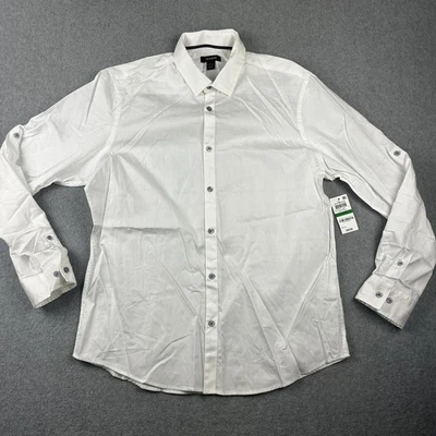 Camisa Alfani Para Hombre Grande Blanco Brillante Abotonada 100% Algodón Vestido Clásico Foto 1 de 4