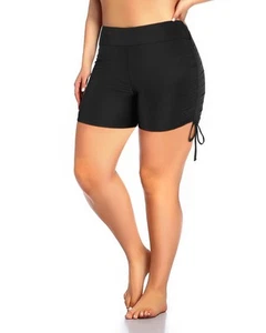 Black Women's Plus Size Swim Shorts High Waisted Bathing Suit Bottoms Sporty ... - Picture 1 of 6