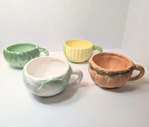 Vintage Majolica Vegetable Soup Cups Mugs Cabbage Carrots Asparagus Corn Set - Picture 1 of 10