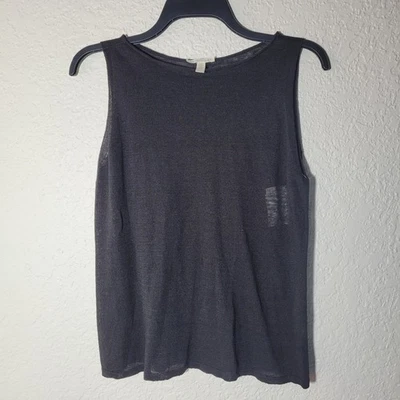Camiseta sin mangas Eileen Fisher para mujer S negra de lino orgánico sin mangas ligera transparente Foto 1 de 4