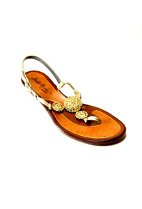 Sesto Meucci Womens Sandals Crystal Gold Tan Brown Leather Italy Size 8 1/2 N