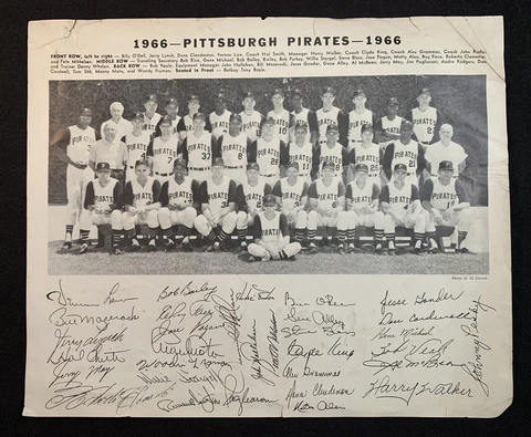 Vintage 1966 Pittsburgh Pirates MLB Team Photo Preprint Autographed Poster Cover