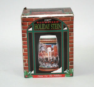 1997 Budweiser Holiday Stein - Clydesdale Horses Christmas Beer Wagon Mug w Box - Picture 1 of 6