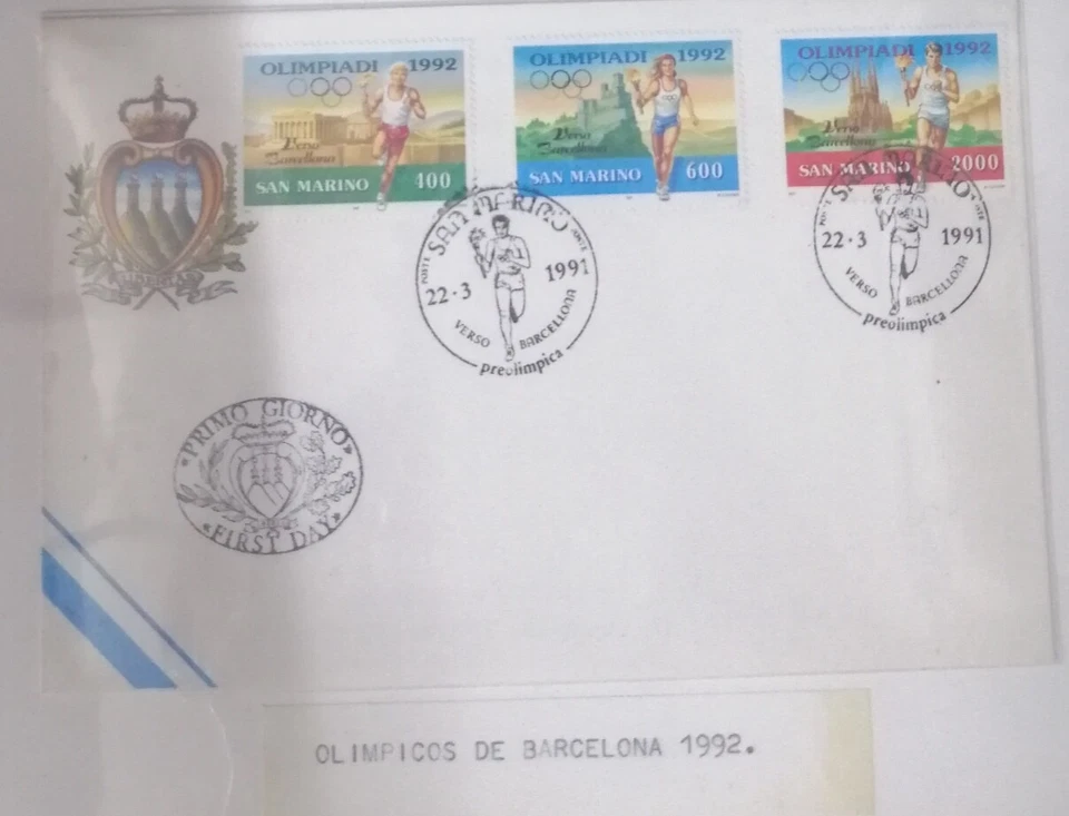 A) 1991, SAN MARINO, OLYMPIC GAMES BARCELONA-SPAIN, FDC, ATHENS, SAN MARINO AND  - Image 1 of 1