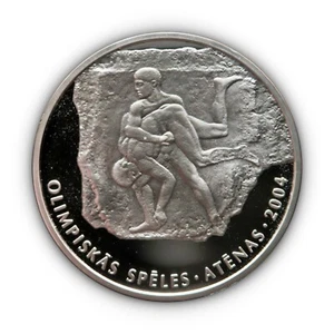LATVIA. 2002, 1 Lats, Silver - Athens Summer Olympics, Greco-Roman Wrestling - Picture 1 of 8