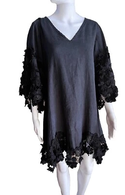 Vestido para mujer Mora Ruiz de encaje negro talla M (6-8) mangas campana estilo Ibiza occidental Foto 1 de 4