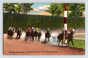 Postcard Horse Racing Hialeah Park Miami Florida 1940s Unposted Linen - Picture 1 of 2