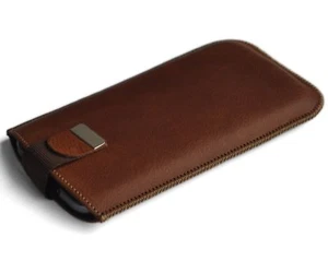 Pouch for HTC U12+ Desire 12 brown cow leather cover sleeve with magnetic flap - Picture 1 of 3
