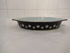 Vintage Pyrex Black with white Snowflake Divided Dish Oval No Lid Gaiety 50s 60s