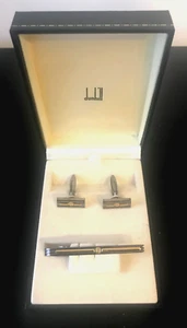 VINTAGE DUNHILL CUFFLINKS & TIE CLIP GOLD PLATED UM PLATED WITH BOX - Picture 1 of 6