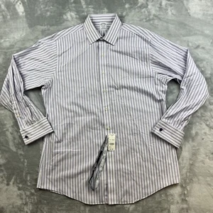 Camicia elegante Brooks Brothers uomo nuova con etichette taglia 16 1/2-34 viola blu a righe prezzo consigliato $92 - Foto 1 di 8