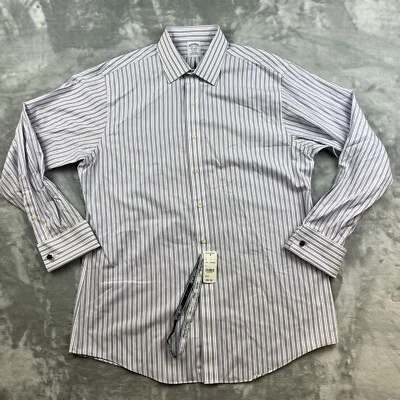 Camisa de vestir Brooks Brothers para hombre nueva con etiquetas talla 16 1/2-34 púrpura azul a rayas precio de venta sugerido por el fabricante 92 USD Foto 1 de 4