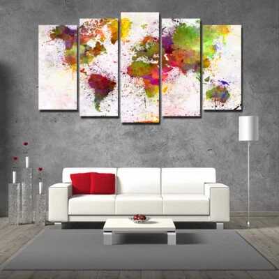 World Map Set Of 5 Pcs Puzzle Thin Canvas Poster Art Home Bar Wall Decor 05 - Image 1 of 4