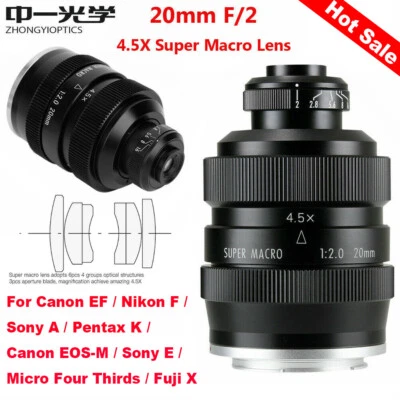 Zhongyi Mitakon 20mm f/2 4.5X Super Macro Lens for DSLR Canon Nikon Pentax Fuji - Image 1 of 4