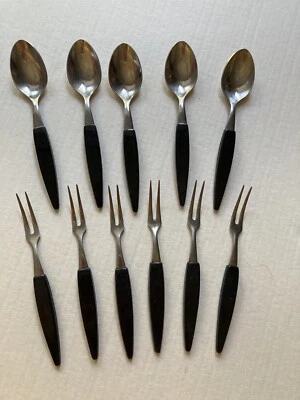 Vtg MCM Mini Fork Spoon Set 11 Pcs Stainless Steel Cocktail Hors D' Oeuvre Japan - Image 1 of 4