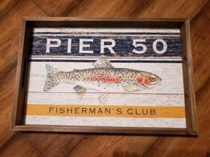 NWT 18" WOOD MFD SERVING TRAY Pier 50 Fisherman's Club Rainbow Trout Wall Decor - Picture 1 of 1