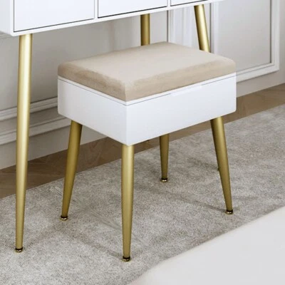 Gabriella Padded Velvet Storage Stool-White/Gold - Image 1 of 4