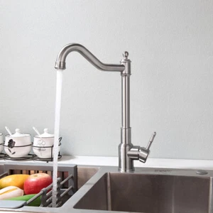 Kitchen Basin Faucet Nickel Brushed Deck Mounted Single Handle & Hole Mixer Taps - Picture 1 of 12