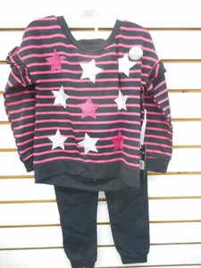 Girls KidTopia Pink & Black L.S. Top W/Pants 2Pc Set Sz 2T, 3T, 4T, 4, 5, 6 & 6X - Picture 1 of 6