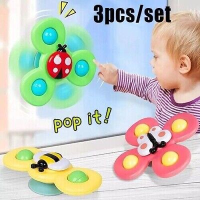 3x Baby Suction Cup B Spinner Cartoon Toys Fidget Spinning Toys Butterfly Gifts • 7.99£