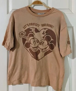 Mickey & Minnie Embroidered Disney Earth Day Blush Pink Tee Protect Our Home S - Picture 1 of 8