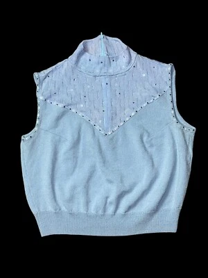Top corto St. John Santana tejido azul adornado con tachuelas sin mangas talla 12 Foto 1 de 4