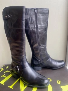 Size 6/39 black leather knee-length Jones boots with 1 inch heel for slim calves - Picture 1 of 10