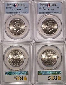 2005 P & D Kennedy Half Dollar 2 Coin Set 50c PCGS SP68 Satin Finish - Picture 1 of 2