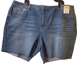 Women’s Plus Mid Rise Boyfriend DENIM Shorts By Terra & Sky  Midwash Blue NWT  - Picture 1 of 2